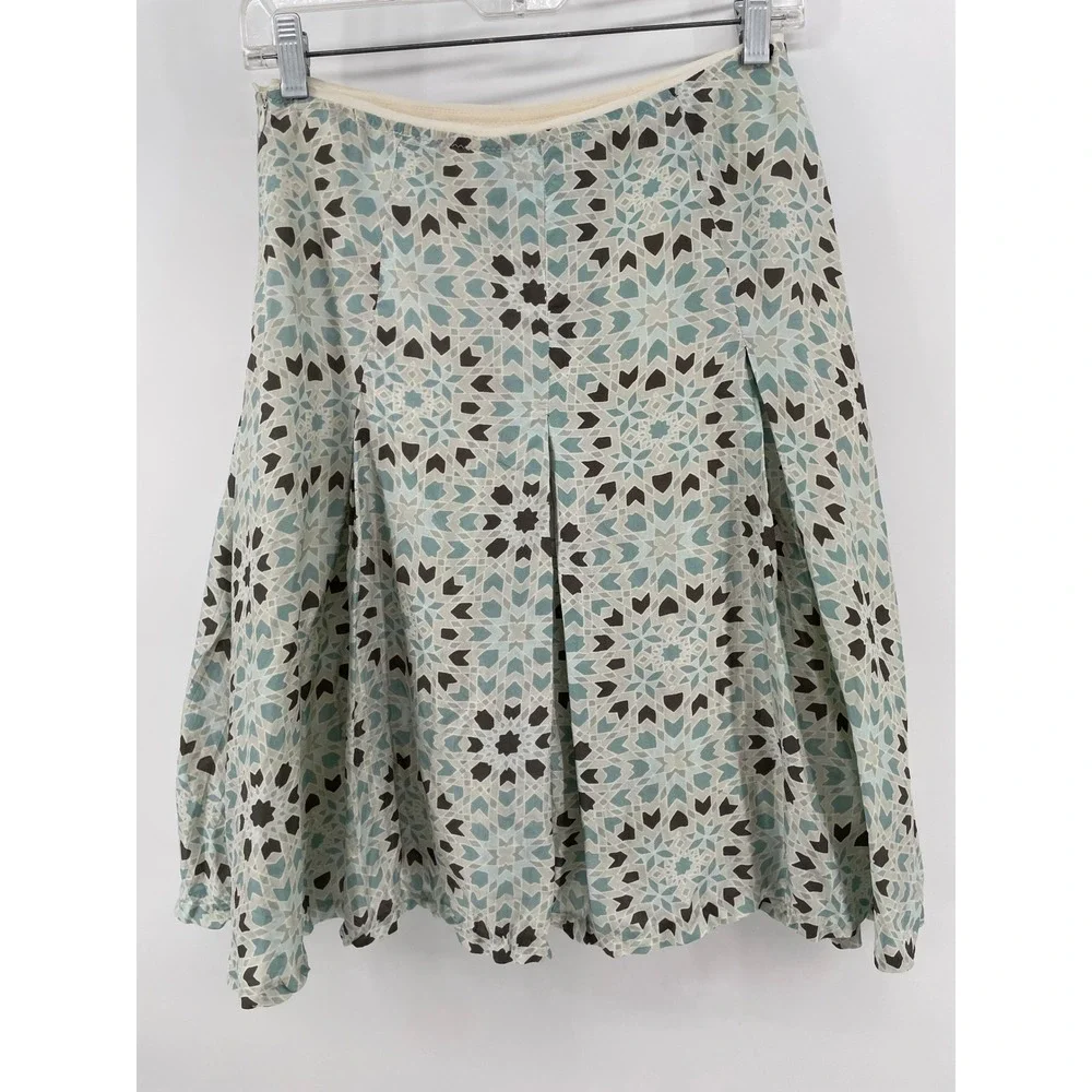 Banana Republic 100%‎ Silk Skirt Womens 0 Blue Teal Mosaic Luxury Coastal Artsy